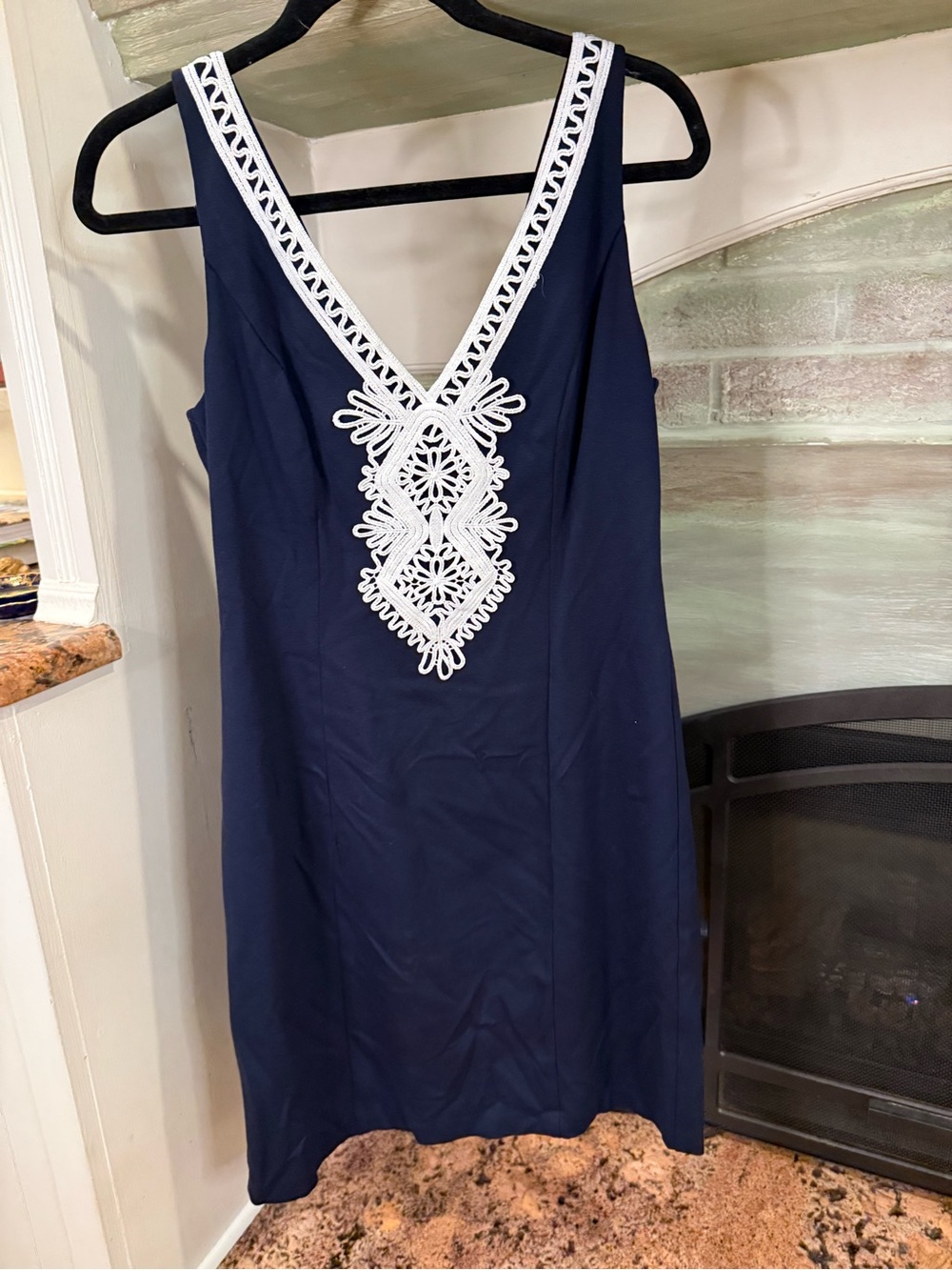 Eliza J Navy Cocktail Dress with White Embroidery Size 8
